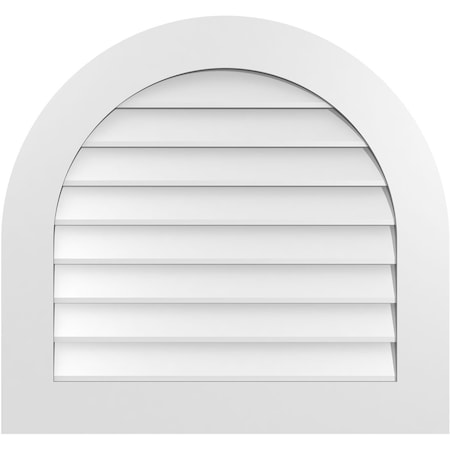 Ekena Millwork Round Top Surface Mount PVC Gable Vent: Non-Functional, w/ 3-1/2"W x 1"P Standard Frame, 30"W x 28"H GVPRT30X2801SN